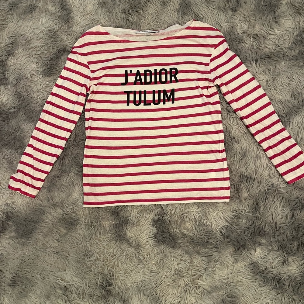 Dior J'Adior Tulum pink and White Striped Long Sleeve Tee